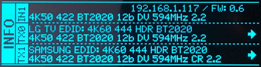 HDfury Diva OLED display showing live signal information