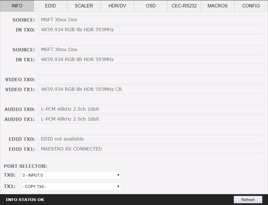The INFO section of the HDfury Diva web server